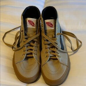 Vans Men High-Top Canvas Sneakers in Tan and Black